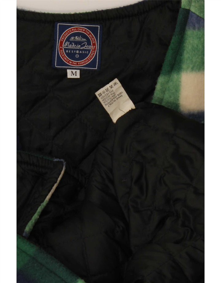 Gilet in pile da uomo vintage UK 38 poliestere a quadretti verde medio