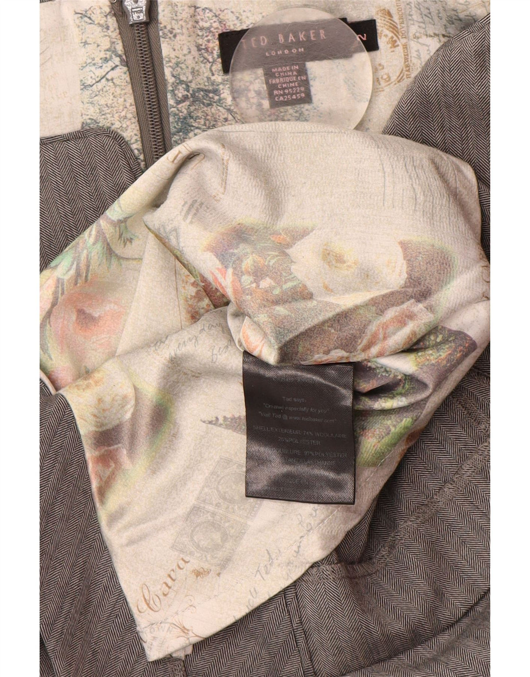 TED BAKER Abito tubino senza maniche da donna taglia 2 piccolo grigio a spina di pesce