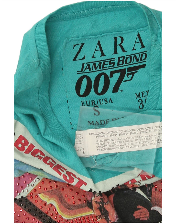 T-shirt grafica da uomo Zara Top Small in cotone blu