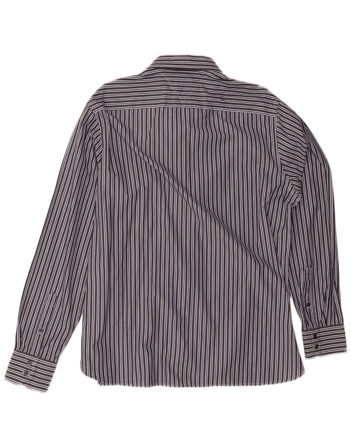 TOMMY HILFIGER Mens Shirt Large Navy Blue Striped Cotton