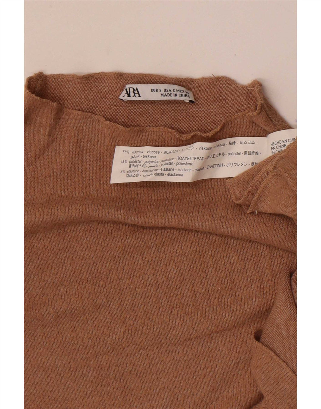 Top Zara da donna a maniche lunghe UK 10 Small Beige Viscosa