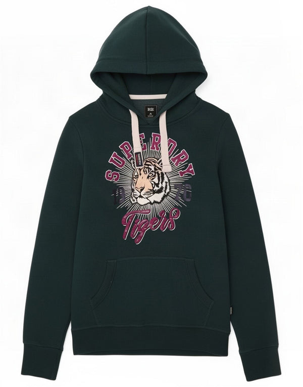 Superdry Womens Heritage Graphic Hoodie Jumper UK 8 Small Green Cotton