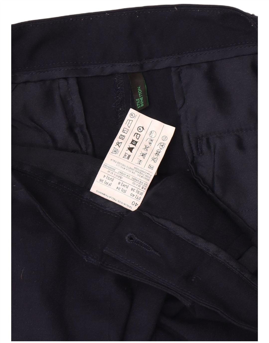 Pantaloni chino dritti da donna Benetton UK 8 Small W28 L29 Blu Navy