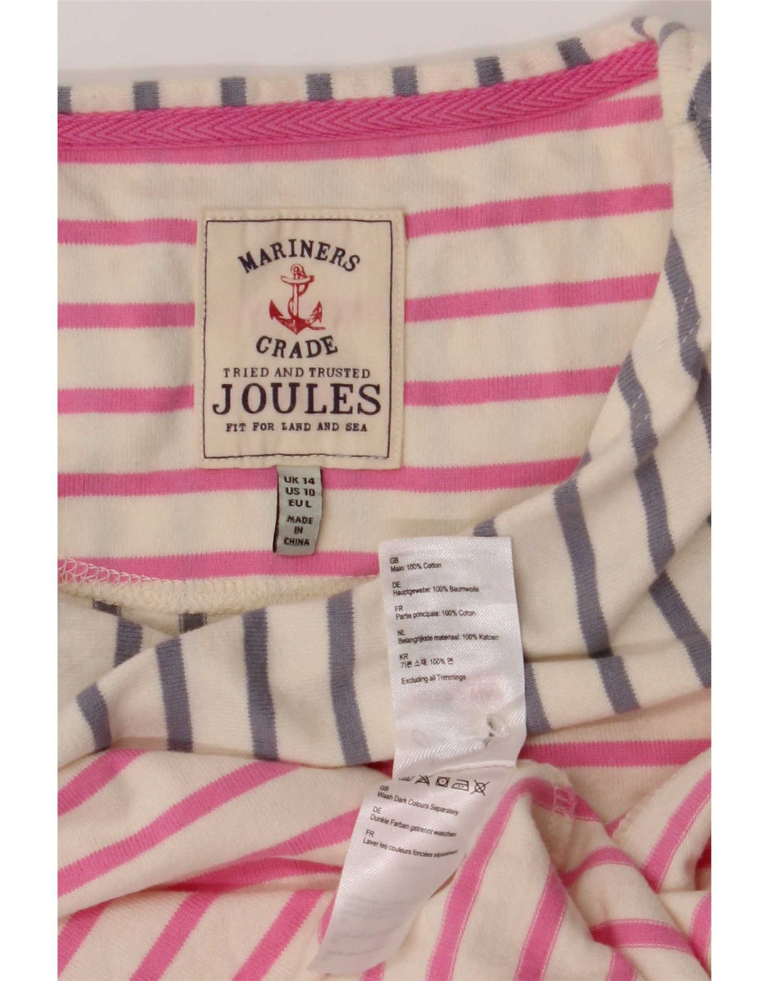 Joules Top da donna a maniche lunghe UK 14 Grande cotone a righe multicolori