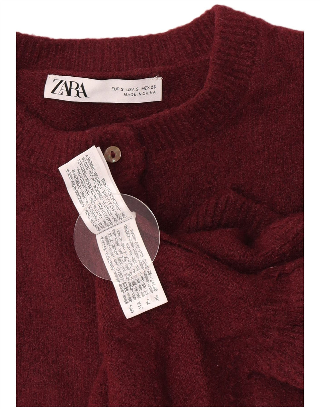 Maglione cardigan corto da donna Zara UK 10 piccolo poliestere bordeaux