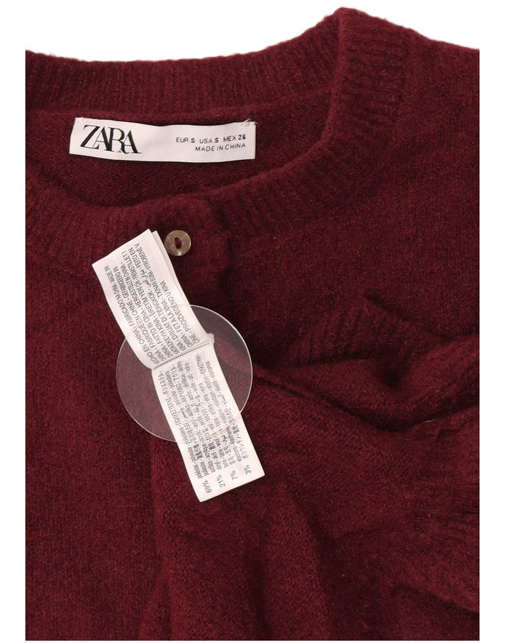 Maglione cardigan corto da donna Zara UK 10 piccolo poliestere bordeaux