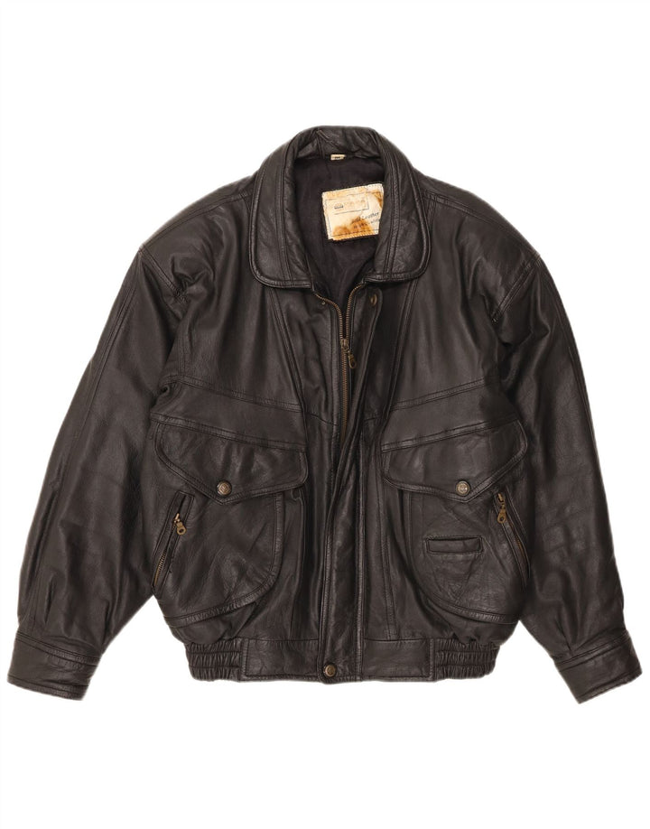 Giacca in pelle vintage da uomo UK 38 in pelle nera media