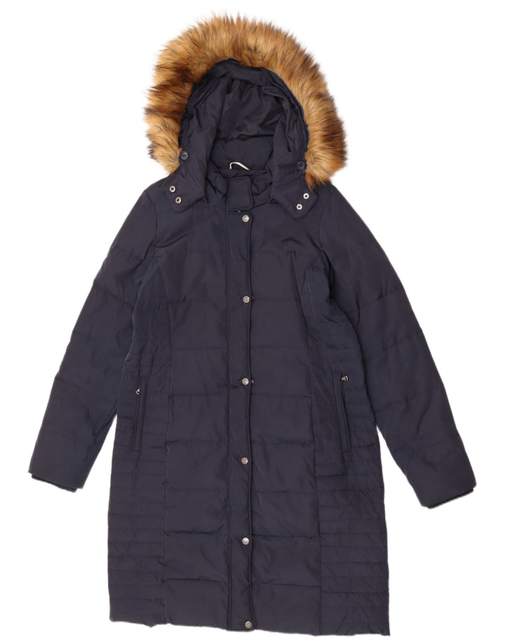 Crew Clothing Cappotto imbottito con cappuccio da donna UK 12 Poliestere medio blu navy