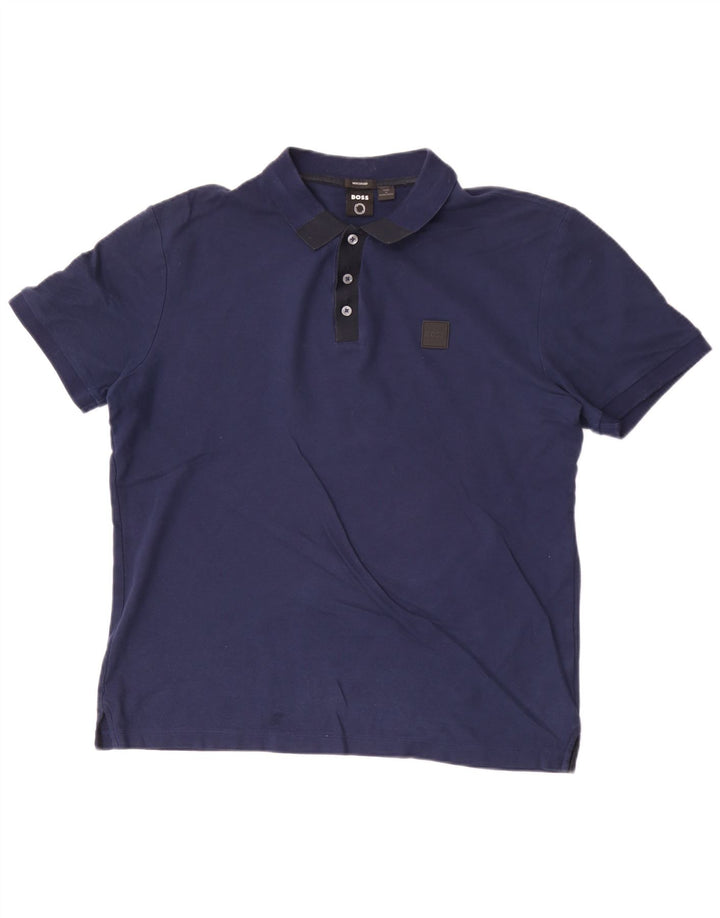 Polo da uomo Hugo Boss grande in cotone blu navy
