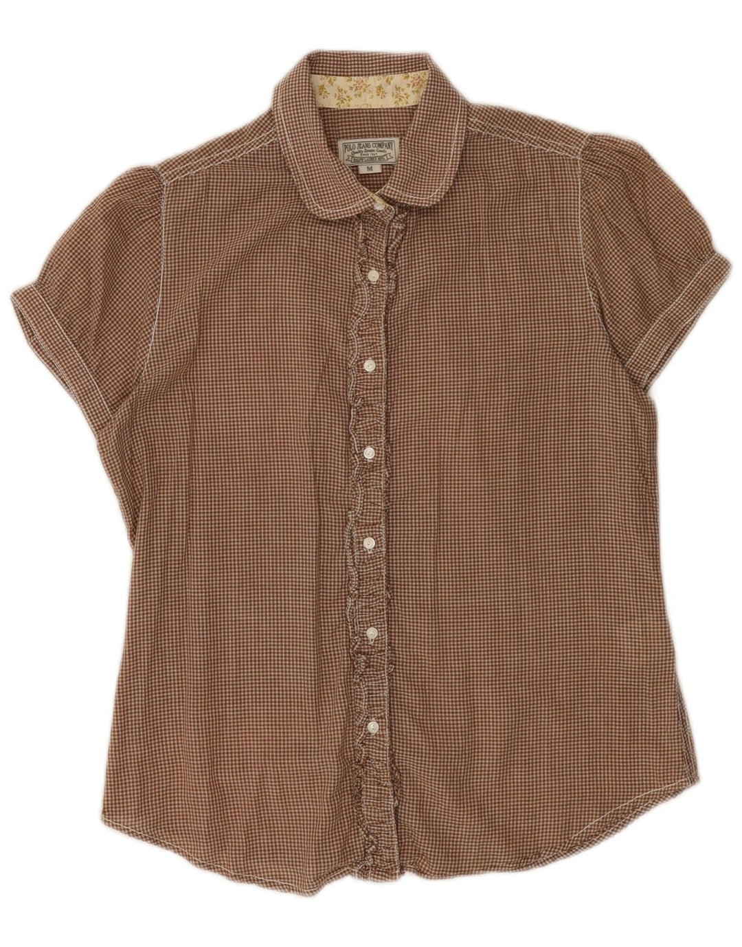 POLO RALPH LAUREN Camicia a maniche corte da donna Camicetta UK 12 Marrone medio