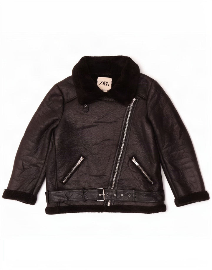 Giacca da motociclista in ecopelle Sherpa da donna Zara UK 14 poliestere nero medio