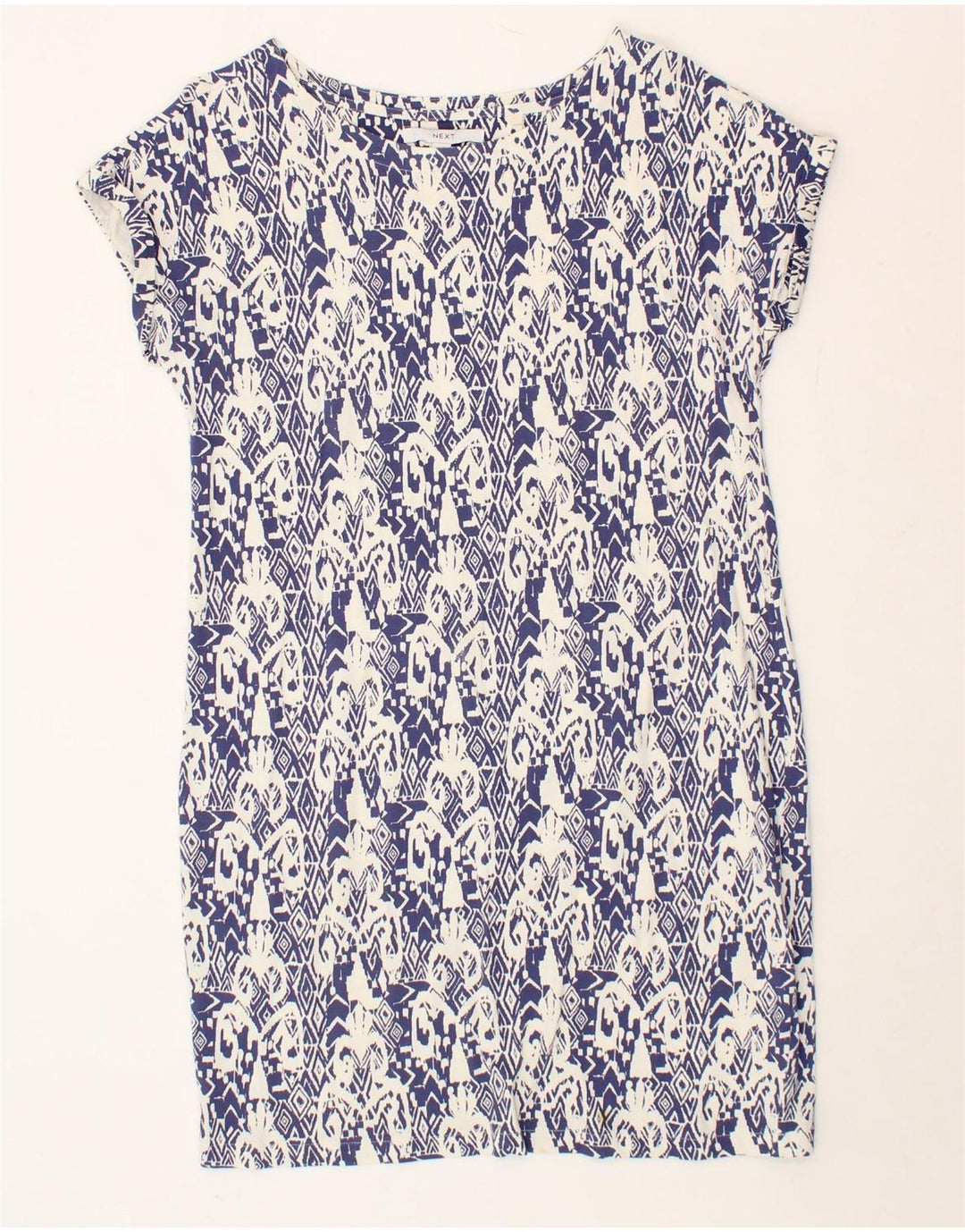 NEXT Womens Abstract Pattern Tent Dress UK 10 Small Blue Cotton Vintage Next and Second-Hand Next from Messina Hembry 
