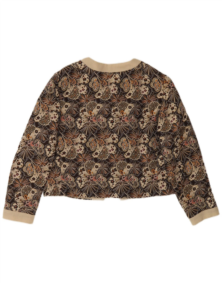 Giacca Bolero vintage da donna UK 14 marrone medio floreale