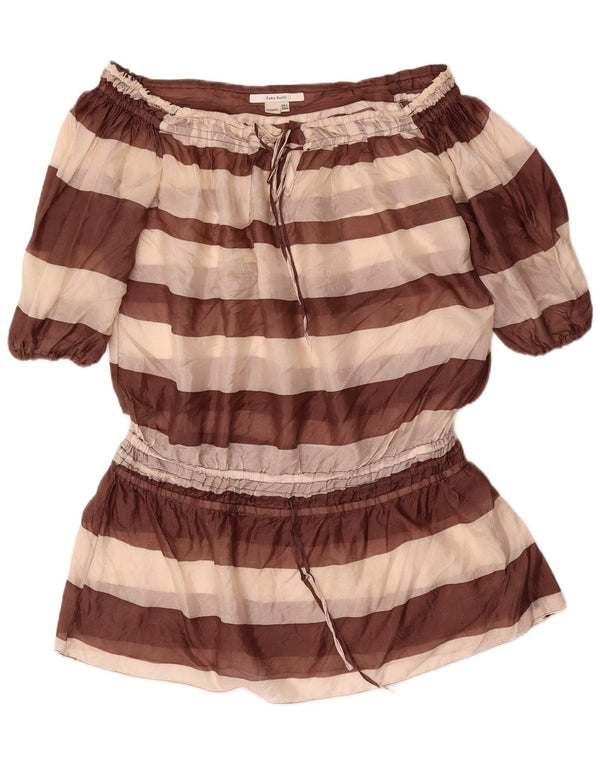 Abito Zara da donna con spalle scoperte oversize UK 10 Piccolo in seta a righe marroni