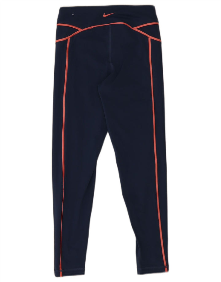 Leggings grafici Nike Dri Fit da donna UK 8 Small poliestere blu navy