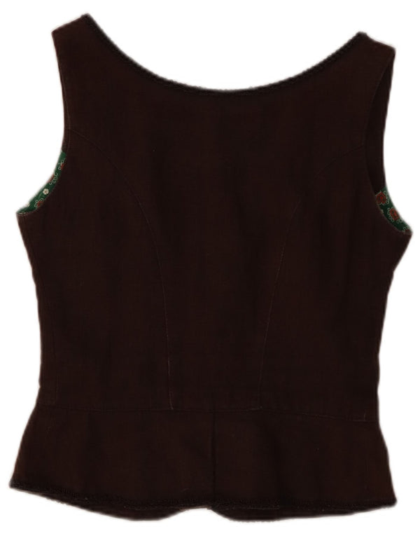Almsach Womens Waistcoat UK 12 Medium Brown Floral Linen