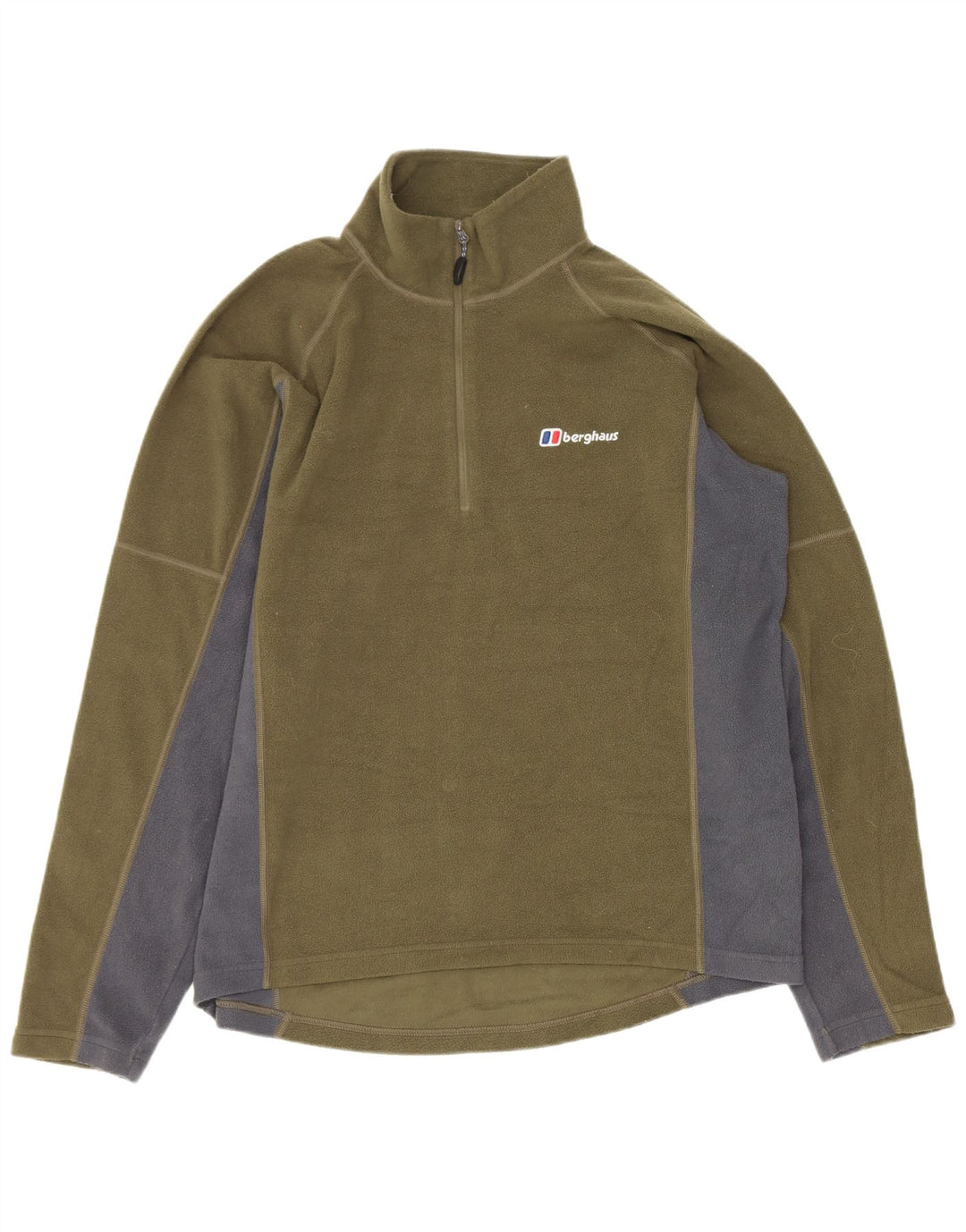 Maglione in pile da uomo Berghaus con zip e collo, poliestere color block medio kaki
