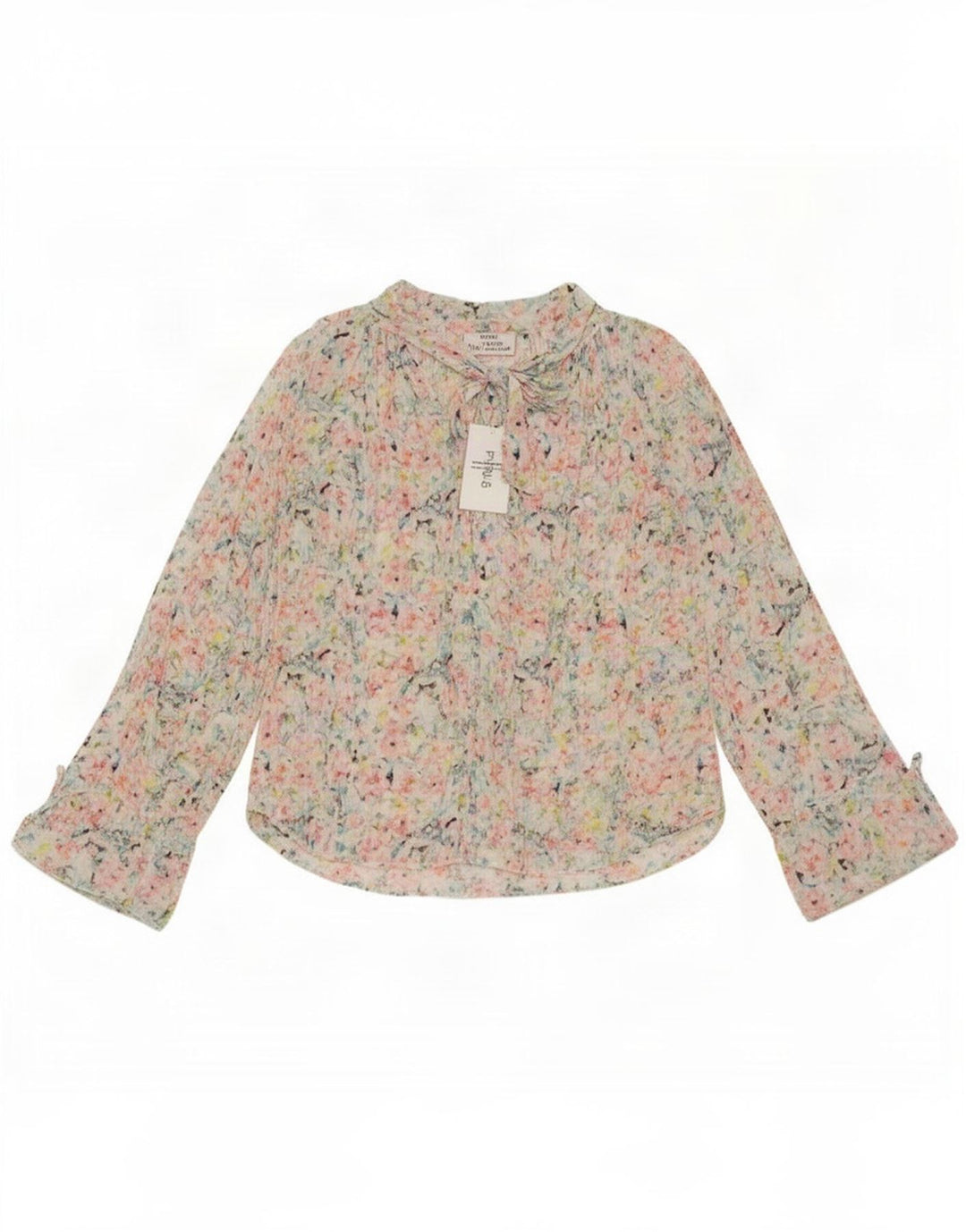 Camicetta vintage da donna con cravatta frontale Top UK 14 Medium multicolore geometrico