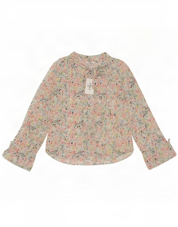 Camicetta vintage da donna con cravatta frontale Top UK 14 Medium multicolore geometrico