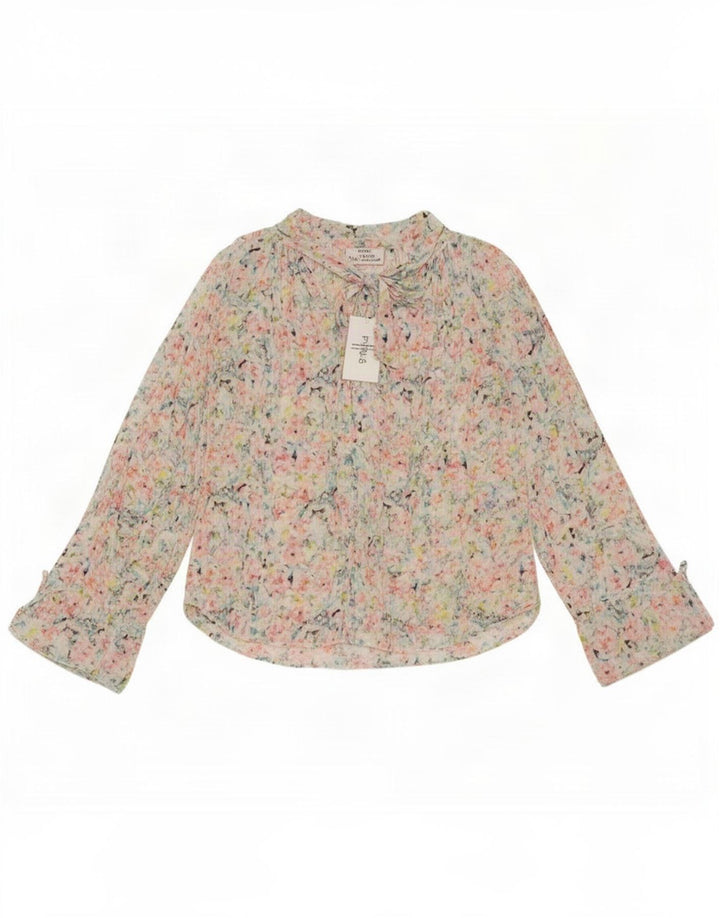 Camicetta vintage da donna con cravatta frontale Top UK 14 Medium multicolore geometrico
