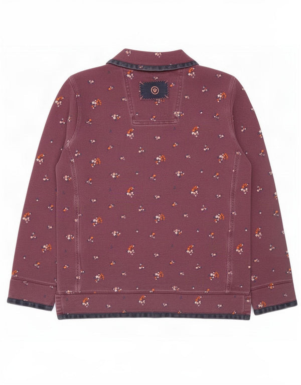 Fat Face Womens Zip Neck Sweatshirt Jumper UK 14 Large Purple Floral Cotton