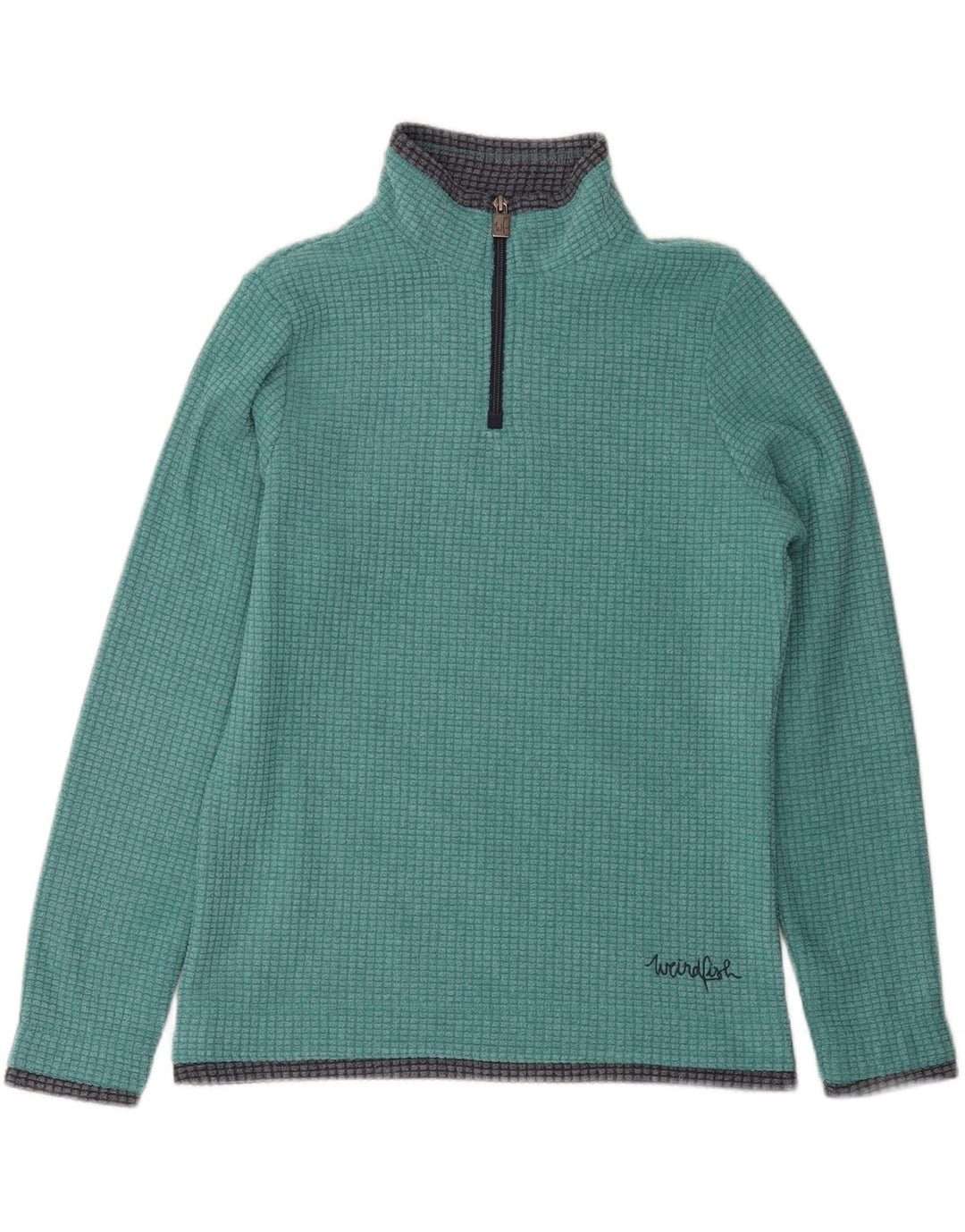 WEIRD FISH Maglione in pile da donna con collo con zip UK 10 piccolo poliestere verde