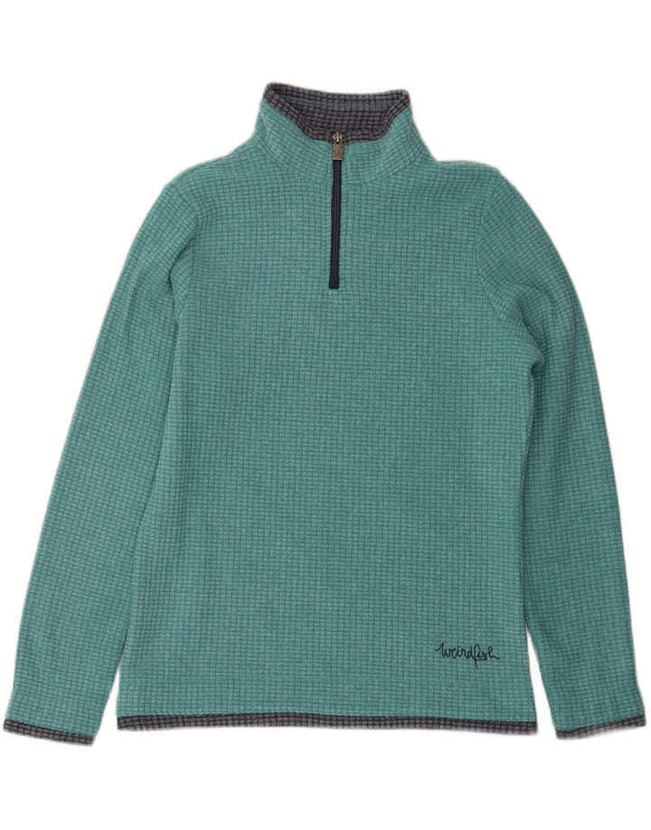 WEIRD FISH Maglione in pile da donna con collo con zip UK 10 piccolo poliestere verde