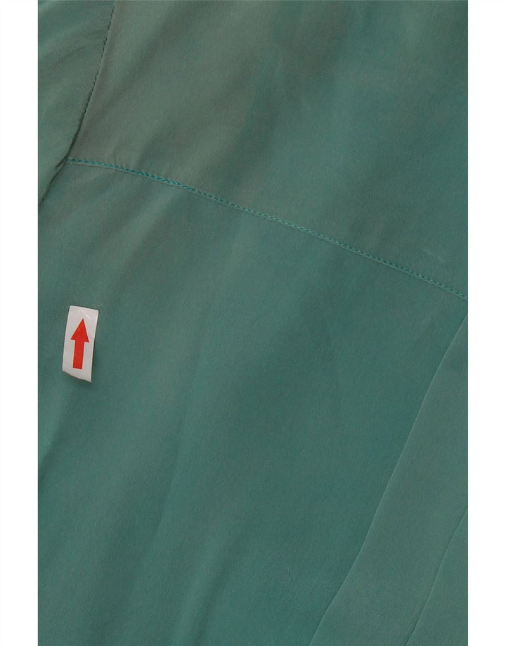 VINTAGE Camicetta a maniche lunghe con allacciatura frontale da donna UK 16 Grande seta verde