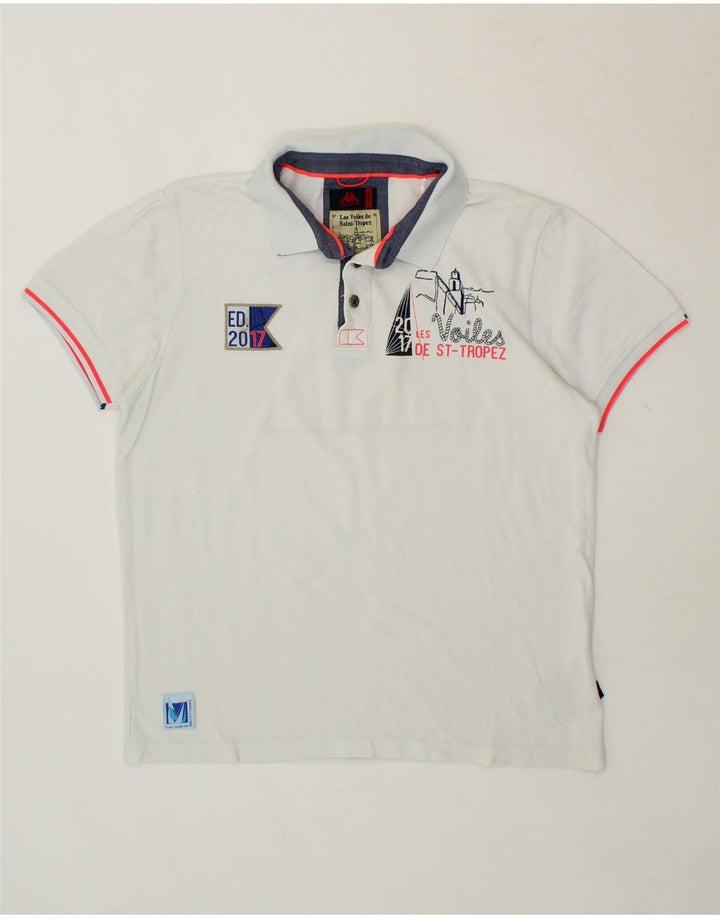 KAPPA Mens Graphic Polo Shirt Large White Cotton Vintage Kappa and Second-Hand Kappa from Messina Hembry 