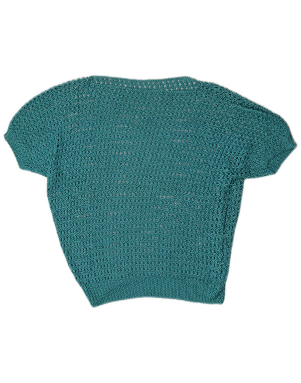 Maglione vintage da donna a maniche corte con scollo a barca UK 16 grande blu