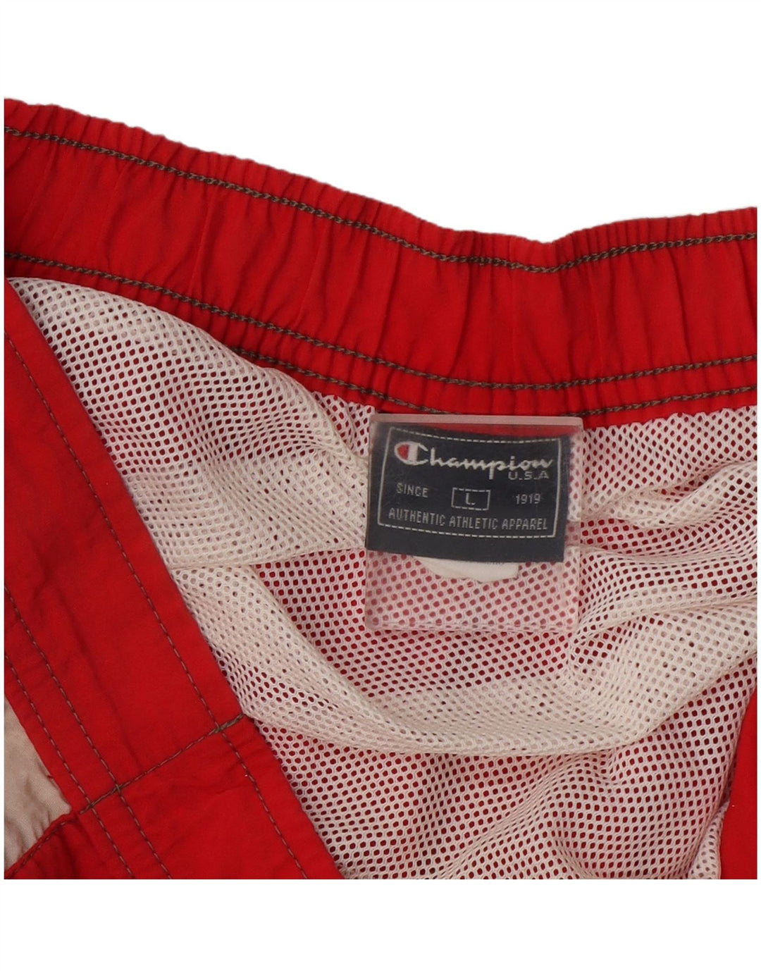Pantaloncini da bagno grafici da uomo Champion Large rosso color block in poliammide