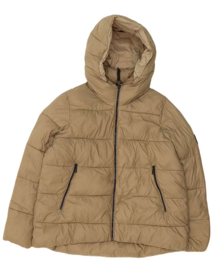 Giacca imbottita oversize con cappuccio da donna Zara UK 16 grande poliestere beige