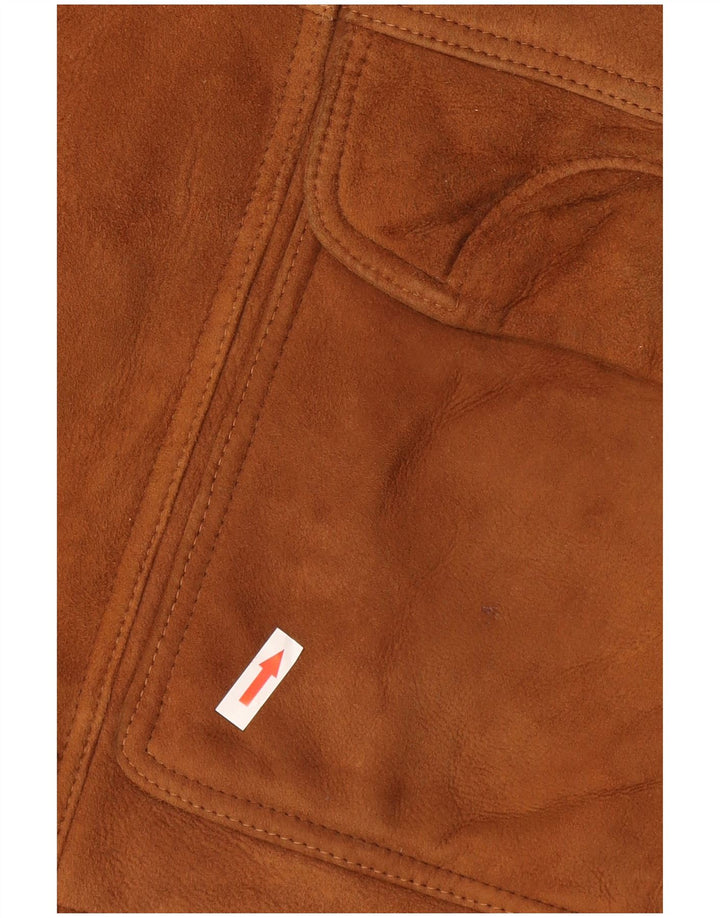 Giubbotto in shearling vintage da uomo dal taglio ampio IT 46 piccolo in pelle marrone