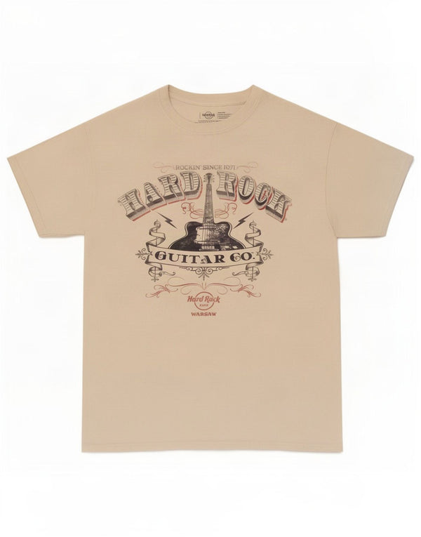 Hard Rock Cafe Mens Warsaw Graphic T-Shirt Top Medium Off White Cotton