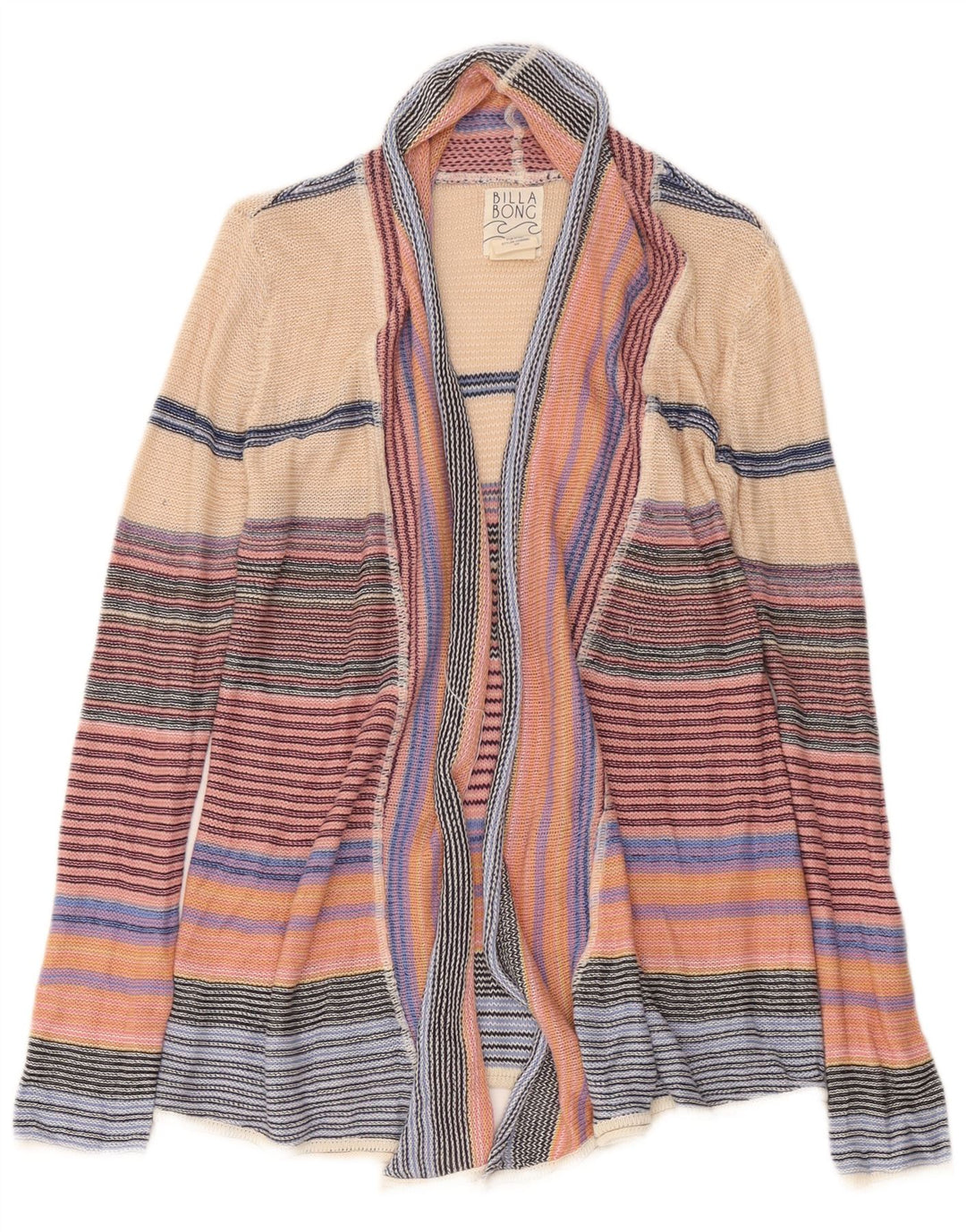 Maglione cardigan aperto da donna Billabong UK 10 piccolo a righe multicolore