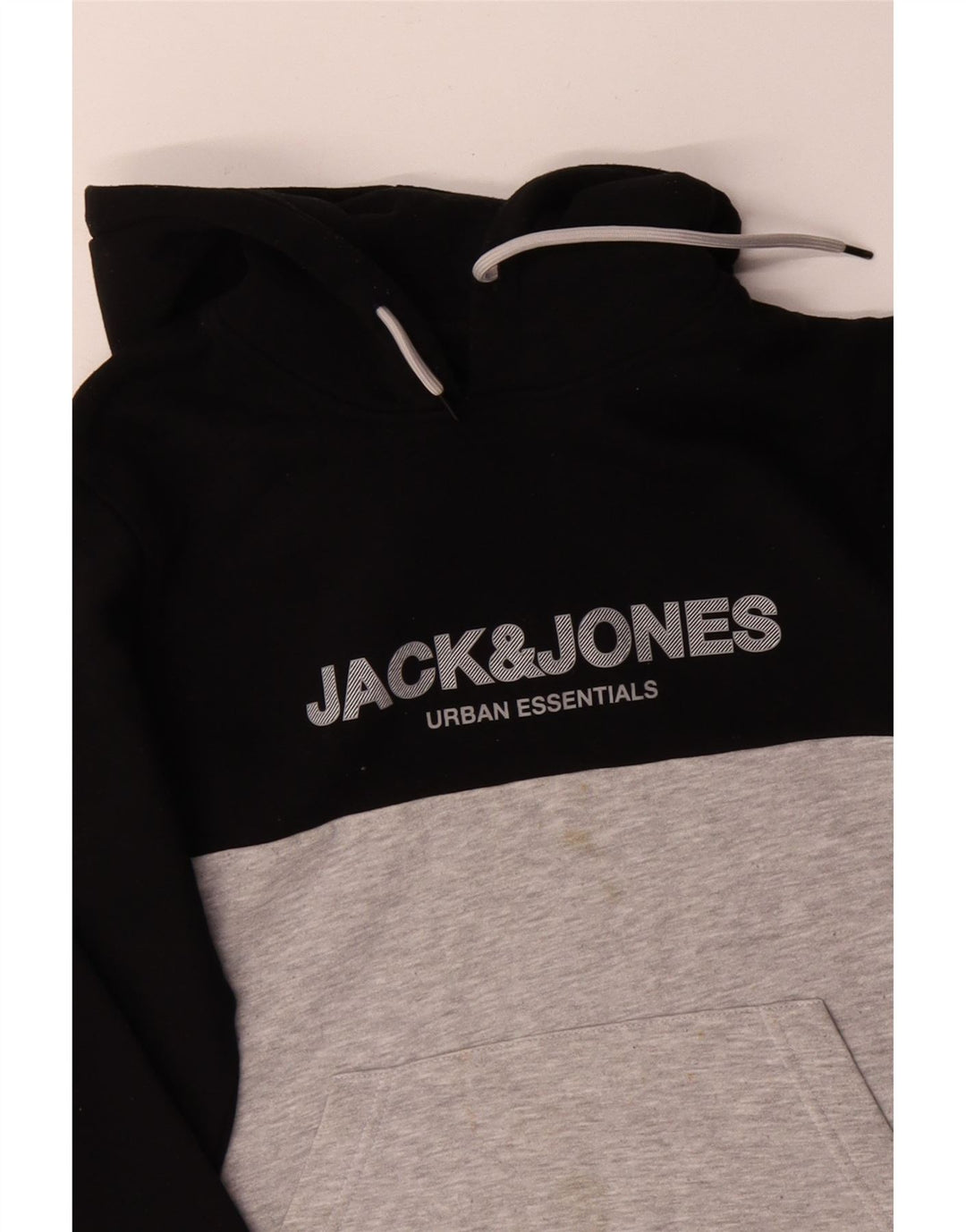 JACK & JONES Felpa con cappuccio grafica da uomo piccola in cotone color block nero