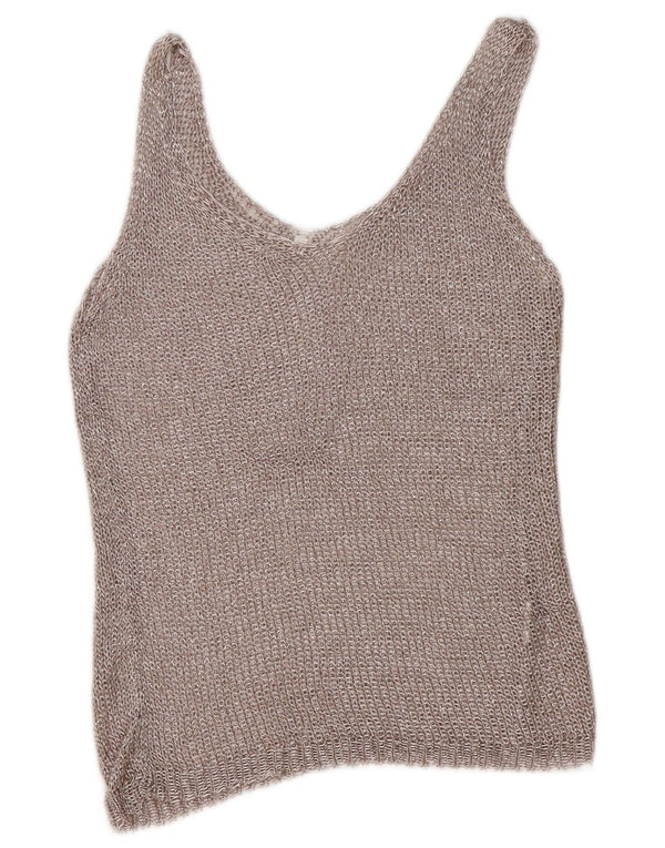 Canotta vintage da donna all'uncinetto UK 12 argento medio