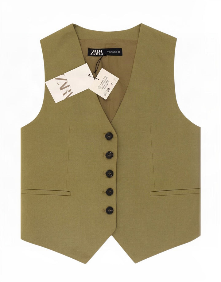 Gilet da donna Zara UK 14 medio lino kaki