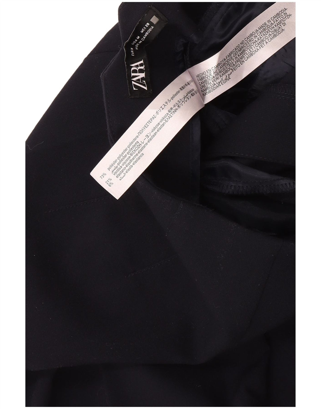 Pantaloni da abito affusolati corti da donna Zara medi W28 L26 poliestere blu navy