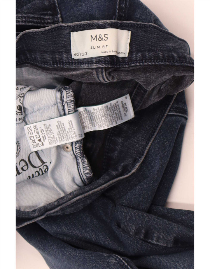Jeans slim da uomo Marks & Spencer W40 L33 cotone blu navy