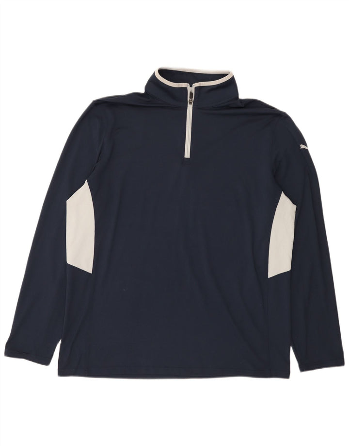 Puma Uomo Zip Neck Pullover Tuta Top XL Blu Navy Colourblock