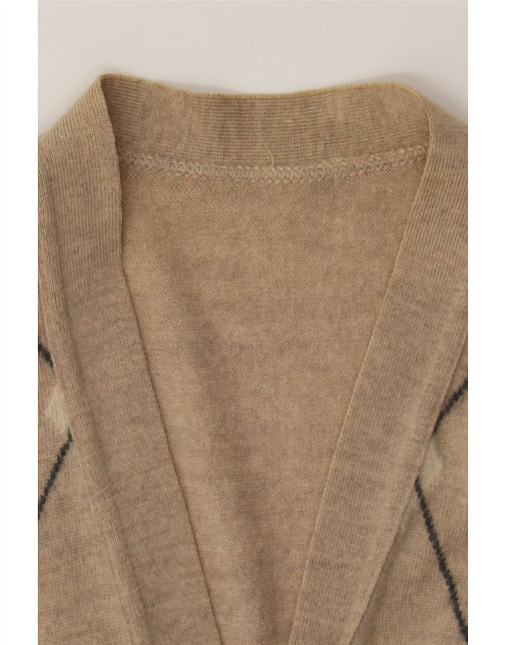 VINTAGE Womens Cardigan Sweater UK 14 Large Brown Argyle/Diamond Vintage Vintage and Second-Hand Vintage from Messina Hembry 