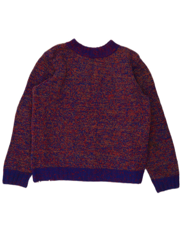 Maglione maglione vintage da donna con collo dolcevita UK 16 grande blu screziato