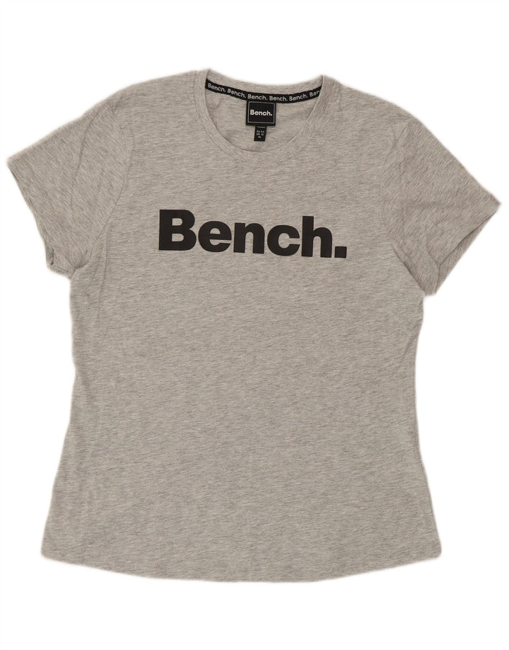 T-shirt grafica da donna BENCH Top UK 16 grande cotone chiazzato grigio