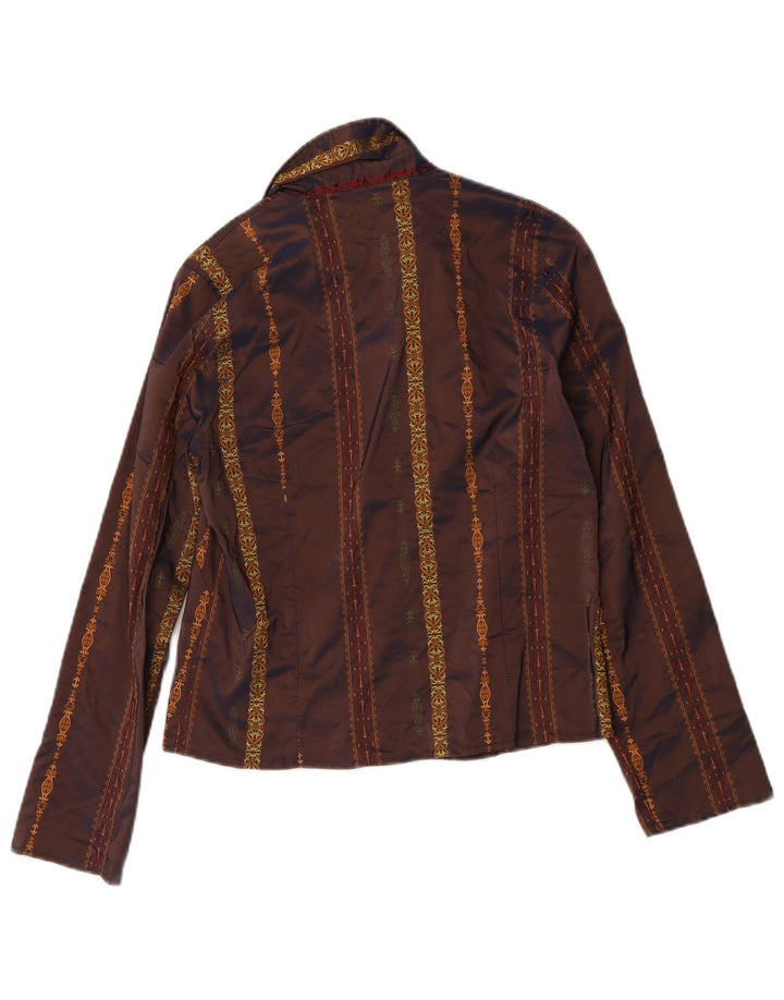 Camicetta camicia vintage da donna UK 12 Paisley marrone medio