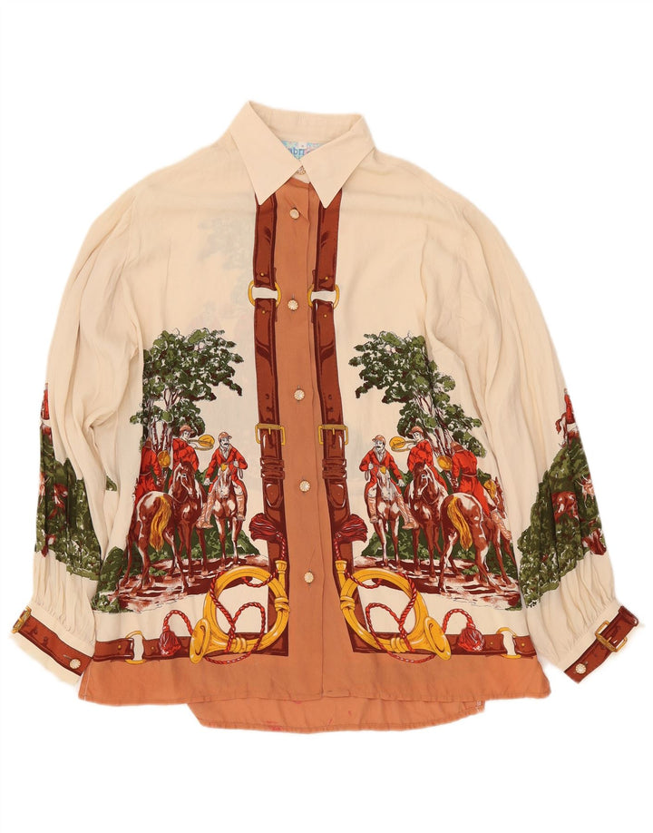 GABRI ELLE LA CAMICIA Camicia grafica da donna Camicetta UK 16 Large Bianco sporco