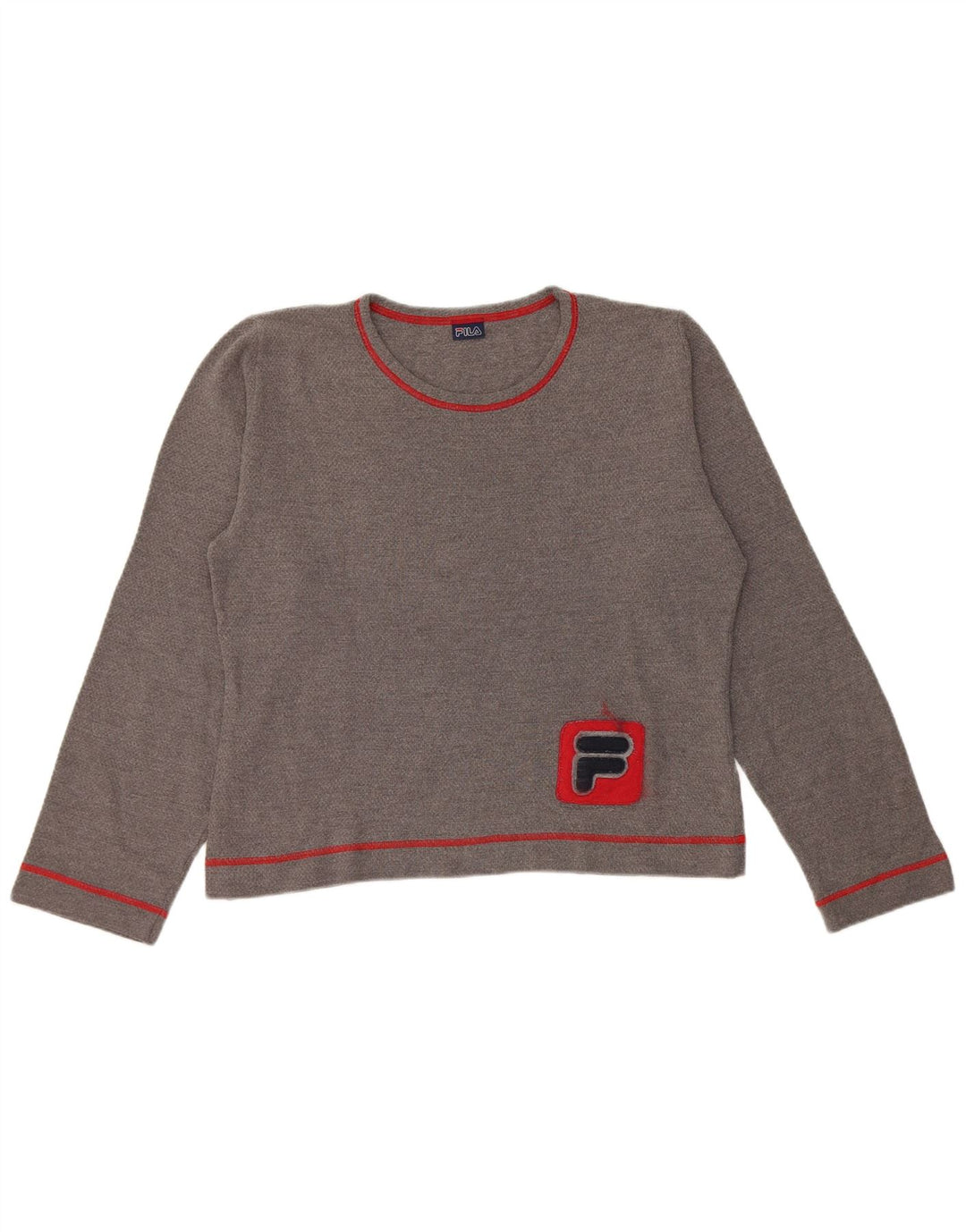 Top corto grafico da donna Fila manica lunga UK 16 grande grigio