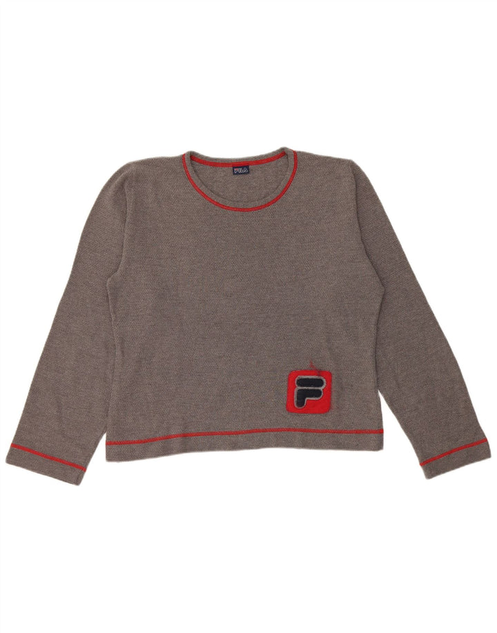 Top corto grafico da donna Fila manica lunga UK 16 grande grigio