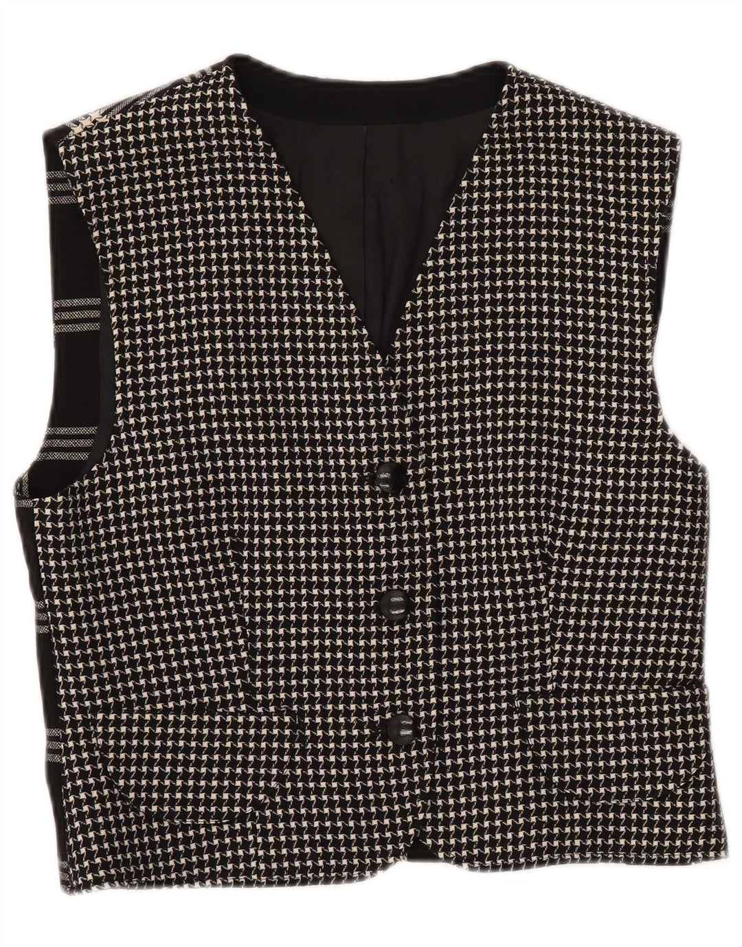 Gilet da donna VINTAGE UK 12 medio nero a quadri