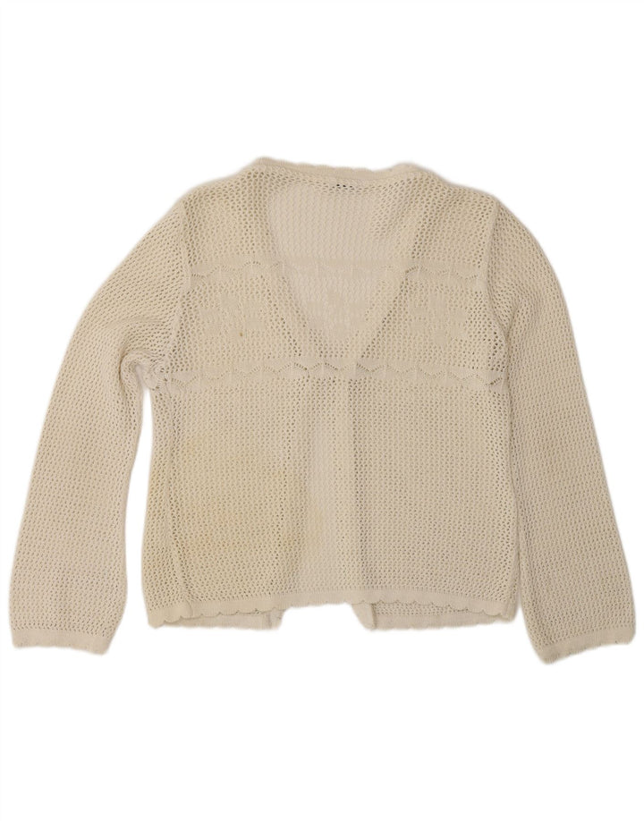 Maglione cardigan all'uncinetto da donna vintage UK 12 bianco medio